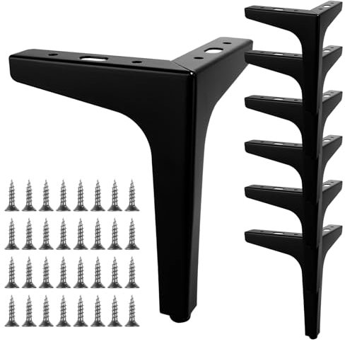 MUXHEL Lot de 8 pieds de meubles en métal de 17 cm, pieds de canapé noirs en métal pour meubles, canapé, armoire, chaise, canapé, placard avec vis