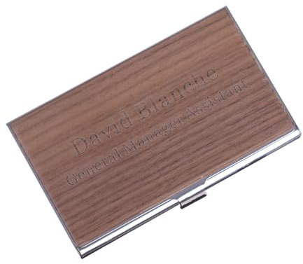 Asbanzerks Visitenkartenetui aus Holz, personalisierbar, aus Holz und Edelstahl, Kartenetui für Damen und Herren, Walnuss, klassisch