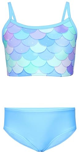 Aquarti Mädchen Bikini Set Bustier Bikinislip Zweiteiliger Badeanzug, Farbe: 038D Meerjungfrau Blau/Grün/Violett, Größe: 128