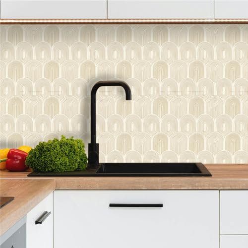 Crédence adhésive pour cuisine carreaux autocollant 15x15cm, lot de 20 pièces, arc or, carrelage autocollant mural salle de bain en vinyle, 100% français