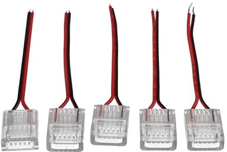 Jandei - Pack 5 x Conectores “Tira - Transformador” Tipo Hipopótamo para Tiras Led COB o SMD 12V / 24V de Ancho 12mm, Cable 10cm, 2 Pines. IP20 Uso Interiores