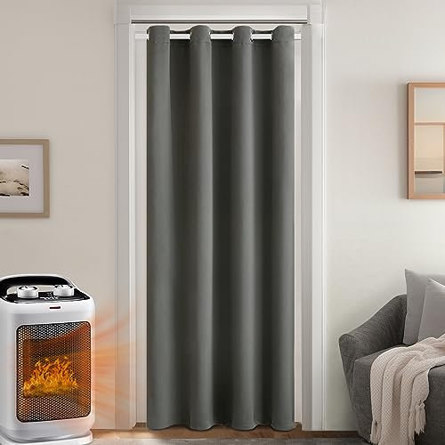 MIULEE Extra Thick Thermal Curtains Eyelet, Insulated Curtains with Quilted Lining for Winter, 1 Panel Heavy Curtain for Bedroom Living Room Doorways, Grey Draft Excluder Curtain for Doors 52x 88