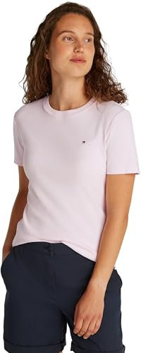Tommy Hilfiger Donna T-Shirt Maniche Corte Slim Cody Scollo Rotondo, Rosa (Light Pink), S