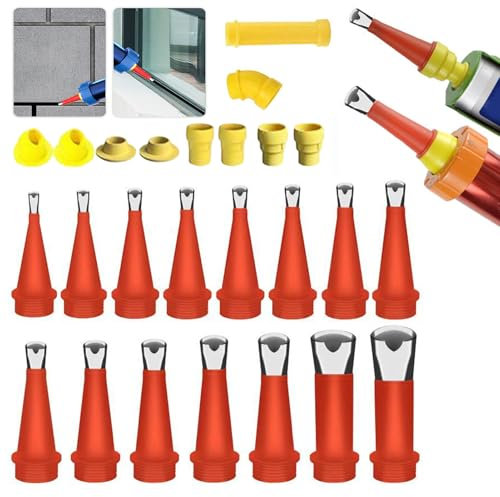 Universal Integrierte Gummidüsen Werkzeug Kit, 2024 Neu - Naht-Schönheitsdüsen mit V-Mund in 15 Größen mit 8 Basen, Wiederverwendbare Kartuschenspitzen für präzise Fugen (25 Stück)