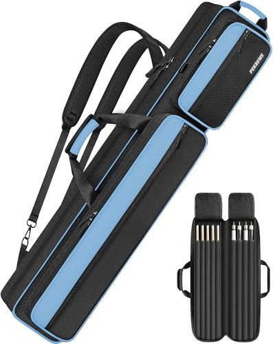 PEKREWS Billardqueue-Tasche, 4 x 5 mit Mehreren Taschen für 4 Hintern und 5 Schäfte, weich gepolsterte, stabile Pool-Queue-Tasche, Billardqueue-Rucksack mit verstellbaren Schultergurten für Damen und