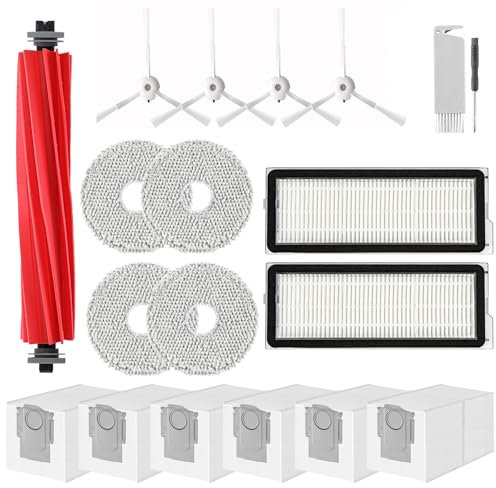 VIEWALL Accessoires pour Roborock Qrevo Pro, Qrevo S, Qrevo MaxV Aspirateur,1 Brosse Principale, 2 Filtres HEPA, 6 Sacs à Poussière, 4 Lingettes, 4 Brosses Latérales (Blanc),1 Brosse,1 Tournevis