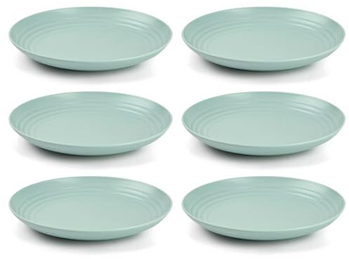 Tradineur - Pack de 6 Platos Llanos - Fabricado en Plástico - Apto para Uso alimenticio, Microondas y Congelador - Ø 20 x 2,7 cm - Color Verde Pastel