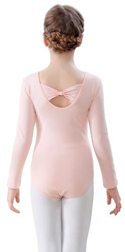 FONLAM Balletttrikot für Mädchen Tanztrikot Gymnastikanzug Baumwolle Turnanzug Kinder Ballettkleidung Langarm (3-4 Jahre, Rosa)