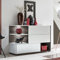 Sideboard Kommode Vitrinenschrank, 120cm breit, weiß Hochganz mit Ulme, Modern, inkl. LED-Beleuchtung