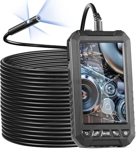 VEVOR Endoscope à Triple Objectif, Caméra Endoscopique avec 8+2 Lumières LED, Écran IPS 5, Câble Semi-rigide 15 m, Carte 32 Go, Caméra Serpent 1080P Étanche IP67 pour Inspection Automobile, Plomberie