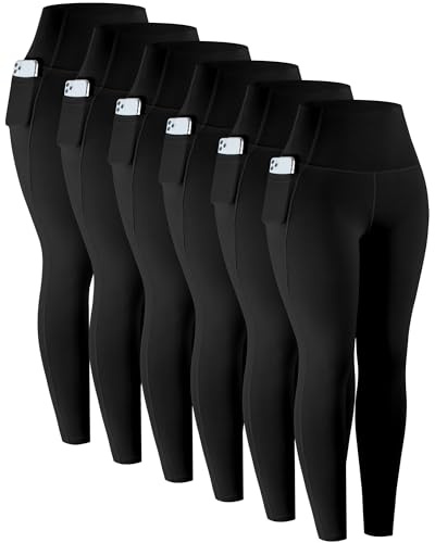 LZYVOO Leggings with Pockets for Women, 6 Packs Soft High Waisted Tummy Control Workout Yoga Pants(6Black-S)