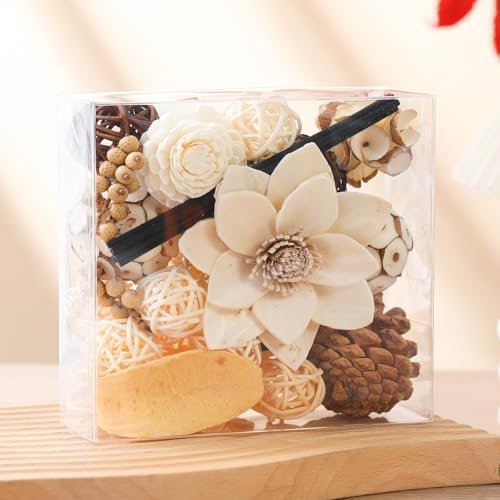 Fall Potpourri Bowl Fillers | Dried Flowers | Fragrance Sachet of Petal | Vase Decor | Home Fragrance for Bathroom Bedroom Living Room Office (White)