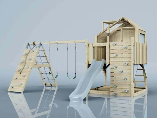 PolarPlay Spielturm Oscar aus Holz in Blau Kinderschaukel