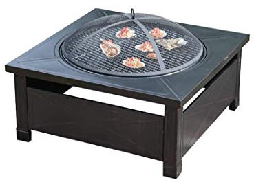 Brasero de metal cuadrado para exteriores, estufa de patio, parrilla de leña para barbacoa, cuenco para fogata con cubierta protectora contra chispas, rejilla para leña, atizador para jardín, cámara