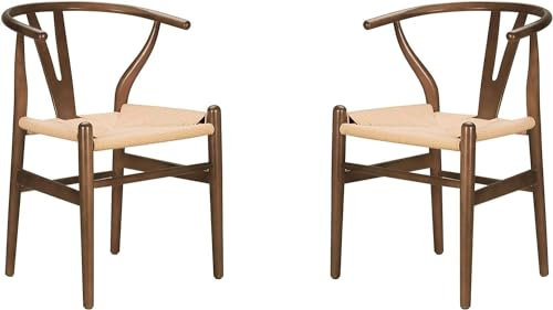 Moderne Esszimmerstühle 2er Set Poly und Rinde Wishbone Style Stuhl in Walnussholz-Finish Bequeme Sitzgelegenheit für Küche und Esszimmer