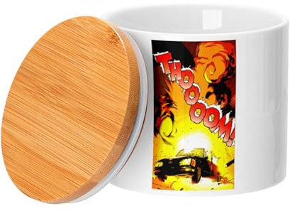 Fabulous Keramikdose mit Deckel aus Bambus – Comic-Bombe – 473 ml (16 oz) – Glas