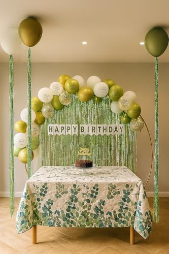 Mint Grün Gold Geburtstagsfeier Deko-Set Happy Birthday Banner, Konfetti-Ballons, Happy Birthday Cake Topper,10g Gold Konfetti Tischdecke,2x 1x2meter Vorhänge (Mint Grün Gold)