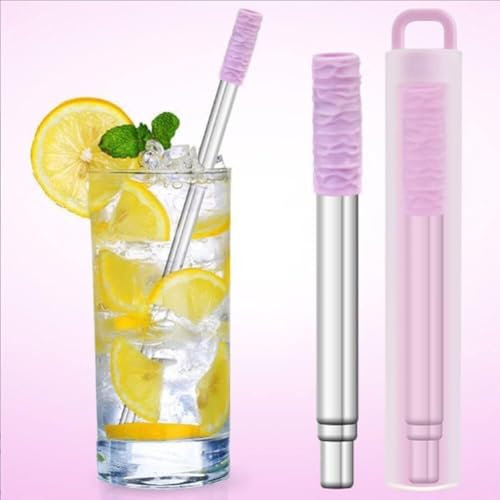 Pajita telescópica de acero inoxidable 304, pajita de metal plegable reutilizable con funda y cepillo, popote de viaje ecológico para bebidas