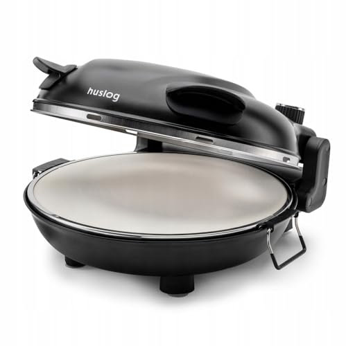 Huslog Horno para Pizza 1200W, hasta 420 °C, Piedra de 31 cm, 5 Niveles de Temperatura, Cocción Rápida, Corteza Crujiente, Pizzera Eléctrica para Casa, Negro