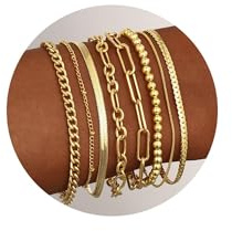 YADOCA 8 Stück Armband Damen Gold, Armband 14K Vergoldet, Verstellbar Armbänder Gold Damen Wasserfester, Kubanische Perlen Büroklammer Goldenes Armbänder Schmuck für Frauen Damen Mädchen