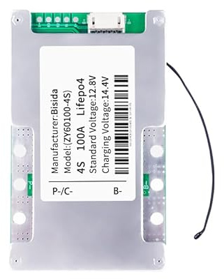 Bisida 4S BMS LiFePO4 Carte de protection PCB 12,8 V 100 A avec câble d'équilibre et NTC, connexion commune, dix fonctions de protection, système de gestion de batterie au lithium-fer-phosphate