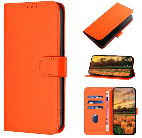 CASEONJAN Case for iPhone 12 / iPhone 12 Pro, Premium PU Leather Case [Card Slots] Wallet Protective Case, Shockproof Phone Cases for iPhone 12 / iPhone 12 Pro (Orange)