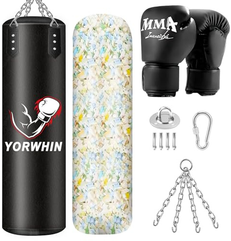 YORWHIN Boxsack Hängend, 5kg Boxsack Gefüllt Erwachsene mit Einer vollständigen Palette von Zubehör, Microfiber Leder schwere Tasche für das Training Kickboxen Fitness MMA Muay Thai Karate 120cm