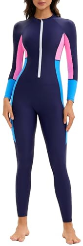 Womens Full Body Rash Guard 50+ UPF Long Sleeve Swimsuit One Piece Bathing Suit with Built in Bra