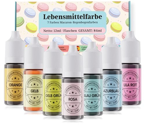 Waysroma Lebensmittelfarbe Macaron 7x12ml, nussfrei & zuckerfrei Lebensmittelfarbe Flüssig zum Backen, Oster-Macarons, Kuchen, Zuckerguss, Fondant, Kekse, Donuts