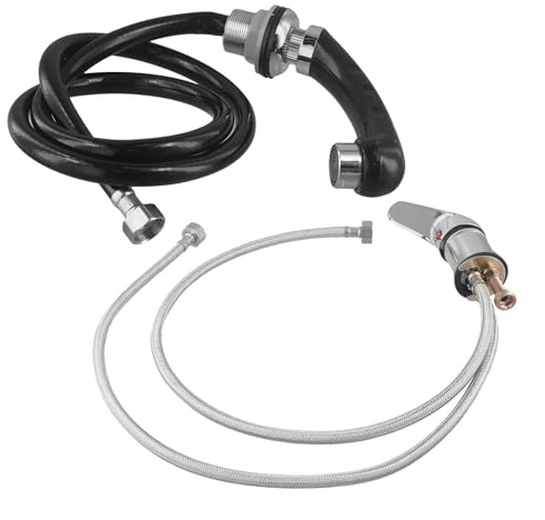Mischbatterie, mit herausziehbarer Dusche, drei Anschlüsse, Einhebel-Chrom-Finish, 80 cm Mischschlauch, passend für Shampoo-Station, Silber-Schwarz