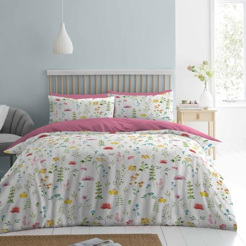 Lions Duvet Cover Set King Size Bed - 100% Polyester Reversible Printed Pattern Quilt Bedding Set with Pillowcase, Soft Floral Leaf Pattern, Pink, 230x220cm