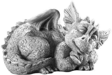 Fhlprte Steinfigur Drache Gonzo,Kleiner antiker DracheGartenfigur,30 X 23 X 26CM Steinfigur,frostfest wetterfest,Grau,Brunnenfigur für Garten-Teich Mini-Teich,für Außenbereich