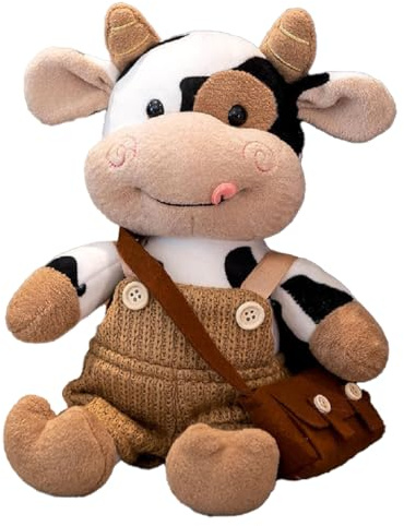 AQCQDQ Niedliches Kuh Plüschtier 30 cm – Weiches Stofftier mit PP-Baumwolle Füllung, Cartoon kleine Kuh Puppe, Chinesisches Sternzeichen Ochse Design, Kuscheltier Geschenk für Kinder (Braun)