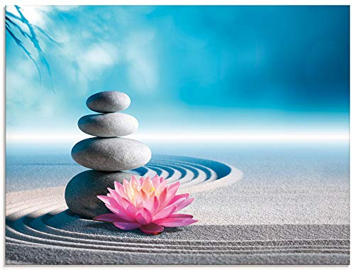 ARTland Wanddeko Glasbilder Wandbild Glas Bild einteilig 80x60 cm Querformat Asien Steine Sand Seerose Lilien Spa Zen Moderne Kunst S5XU