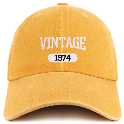 Trendy Apparel Shop Vintage 1974 bestickte Kappe zum 50. Geburtstag, weiche Krone, gewaschene Baumwolle, Mango, Einheitsgröße