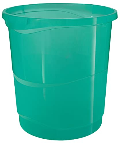 Esselte Papelera de 14L Apilable de Plástico, Contenedor para Basura y Reciclaje, Casa y Oficina, Diseño en Relieve, Gama Colour'Breeze, Verde, 626290