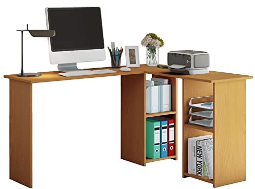 VCM Computertisch | Eckschreibtisch | Maße H. 73 x B. 136 x T. 112 cm | Schreibtisch mit PC-Fach – Lusias Buche