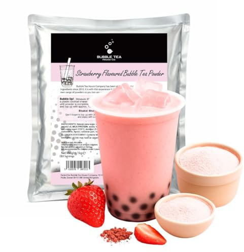 Strawberry Bubble Tea Powder (1 kg), 33 Servings - Make Bubble Tea at Home - Ideal for Frappes, Coffee, Boba Tea, Milkshakes - Gluten Free, Halal Certified – Extra Value Pack