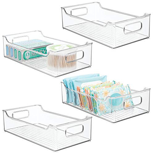 mDesign 4er-Set Ablagebox mit integrierten Griffen – transparente Aufbewahrungsbox mit ansprechendem Design – ideal zur Kosmetikaufbewahrung im Bad – durchsichtig