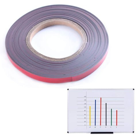 Rouleau de ruban magnétique fin coloré - Effaçable à sec pour tableau blanc - Ruban adhésif pour tableau blanc - 10 mm Rouge