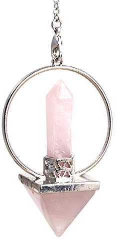 Pyramid Wand Natural Pink Rose Quartz Crystal Dowsing Chakra Pendulum for Divination Real Stone Reiki Pendant for Women Energy Healing