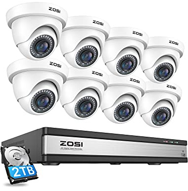 ZOSI Home Security CCTV Camera System with AI Human/Vehicle Detection, 8Pcs | 2TB Hard Drive, H.265+ 3K Lite 16CH DVR System,1080P Outdoor Indoor Surveillance Camera, 80ft IR Night Vision, Weatherproof