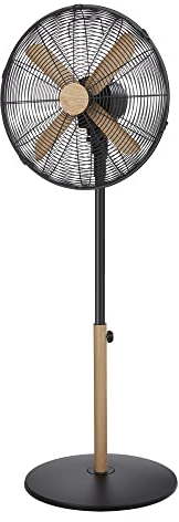 Russell Hobbs RHMPF1601WDB 16 Inch Scandi Electric Pedestal Fan, Tall Standing Fan, 1 m to 1.25 m Height, 3 Speed Settings, Oscillating Fan and Adjustable Tilt, 60W, Black and Wood Effect