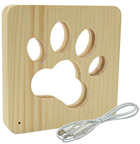 Kögler 32641 - AmbiWood, LED Holzschnittlampe Pfote, Dekolampe aus Holz mit warmweißem Licht, mit USB-Stromkabel und Schalter, ca. 19 x 19 x 3 cm groß, für ein stimmungsvolles Ambiente | Dekolampe aus Holz mit warmweißem Licht, USB-Stromkabel und Schalter, für stimmungsvolles Ambiente, 32641