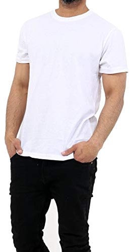 GW CLASSY OUTFIT Men s Plain Short Sleeve T-Shirt Top Slim Fit Round Hem Crew Neck Casual Tops (White Plain, L)
