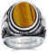 Herren Signet Ring Braunem Tigerauge Oval Edelstein Im Western Stil Mit Texas Longhorn Büffel Kuh Schädel Antilopen Ziegen Schädel .925 Sterlingsilber Hergestellt In Der Türkei Individuell Graviert