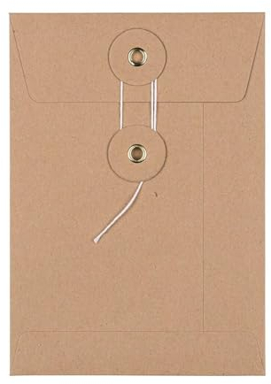 Lot de 10 enveloppes C6 marron 162 x 114 mm fermeture à ficelle, fermeture japonaise, enveloppe postale, enveloppe lisse, papier kraft