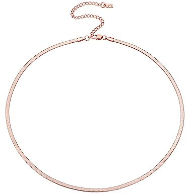 FOCALOOK Damen Choker Rosegold vergoldet Kurze Halskette 46+9cm 3mm breit Flache Schlangenkette verstellbare Kurze Gliederkette Modeschmuck Accessoire für Ehefrau Freundin Schwester