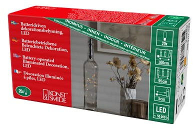 Konstsmide Micro LED Lichterkette, mit Batteriefach alsKorken für Flaschen, 20 bernsteinfarbene Dioden, batteriebetrieben, Innen, 1,28W, silberfarbener Draht, Batterie: 1 x AA 1,5V (exkl.)