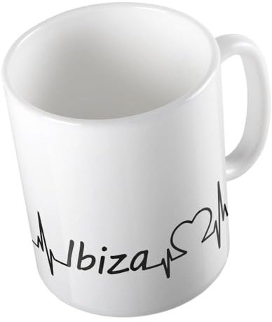 Hellweg Druckerei Huuraa Kaffeetasse Ibiza Herzschlag Puls Musik Kaffeebecher bedruckte 330ml Keramik Tasse als Geschenk